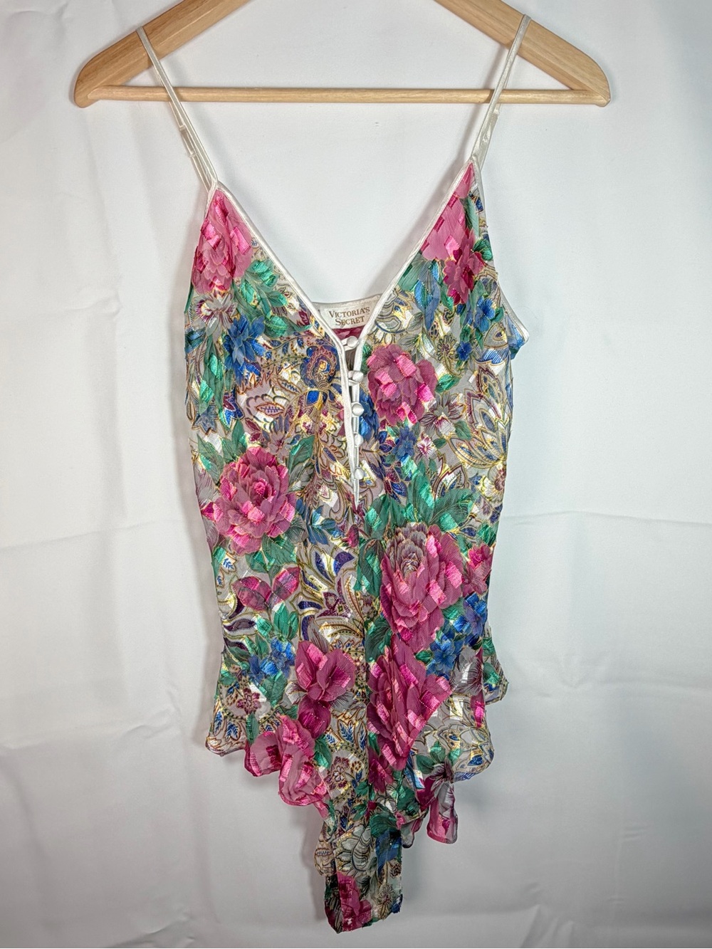 Vintage Victoria Secret Lingerie One Piece Body Suit Gold Label Medium Metallic - Picture 1 of 13